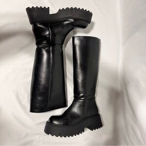 Zara Black Chunky Lug-Sole Knee Boots